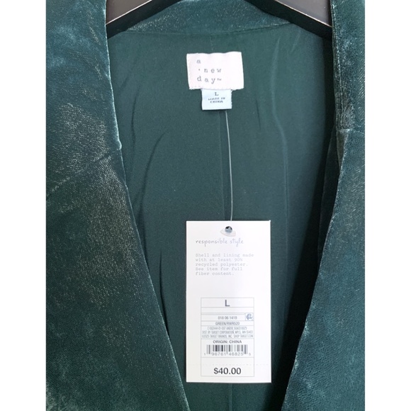 NWT a new day Women's Dark Green Velvet Blazer Jacket Size Large NEW - Picture 3 of 7